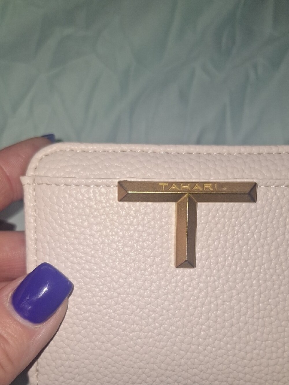 Tahari Light Pink Zip-Around Compact Wallet with Gold T Accent - Picture 3 of 6